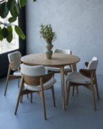 میز و صندلی گرد غذاخوری 4 نفره ساده چوب و پارچه